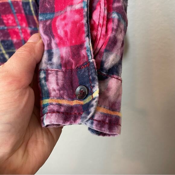 VANILLA STAR Red Plaid Bleached Button Down Shirt Size L - Picture 3 of 7
